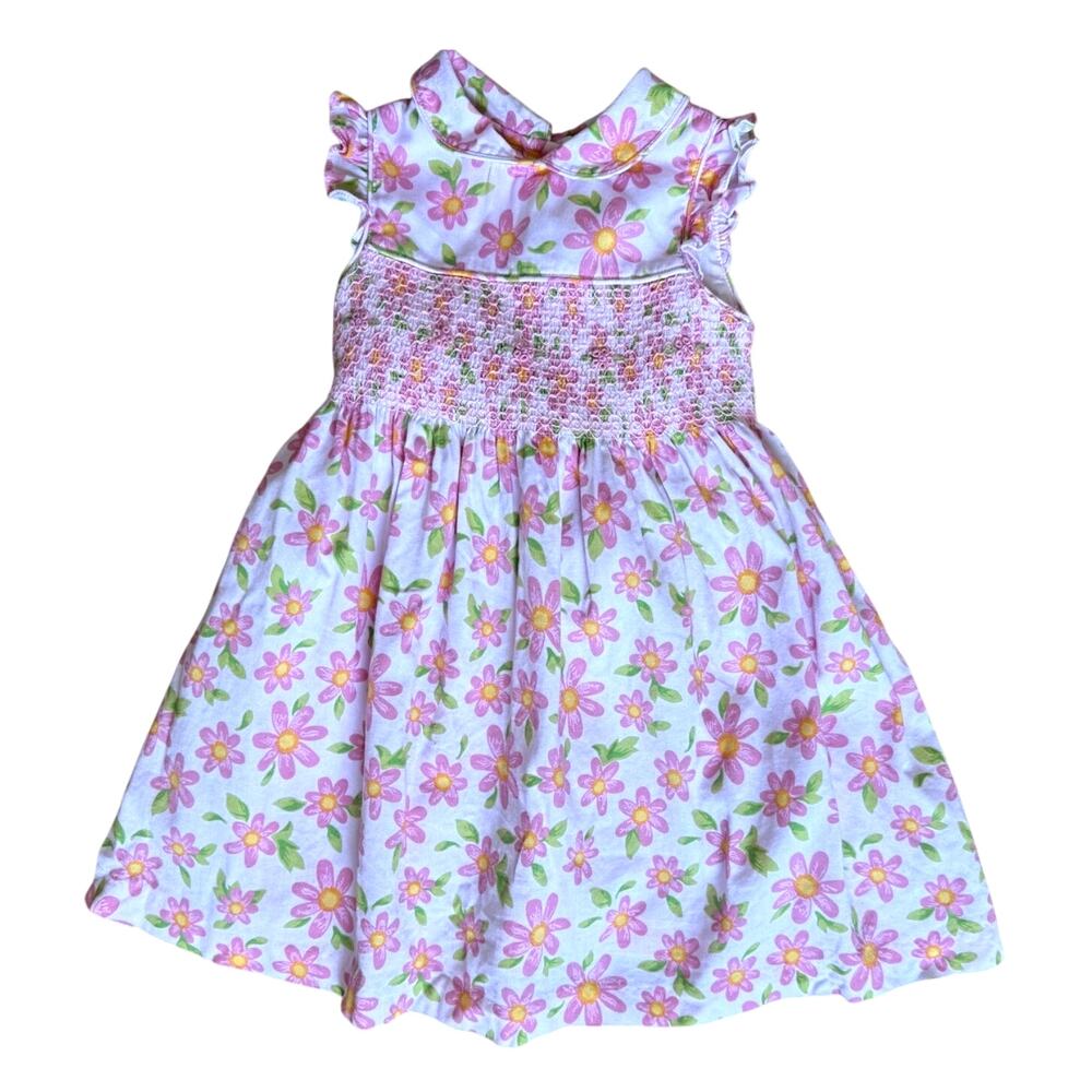 Laura Ashley Girls Pink Flower Smocked Dress Size 2T